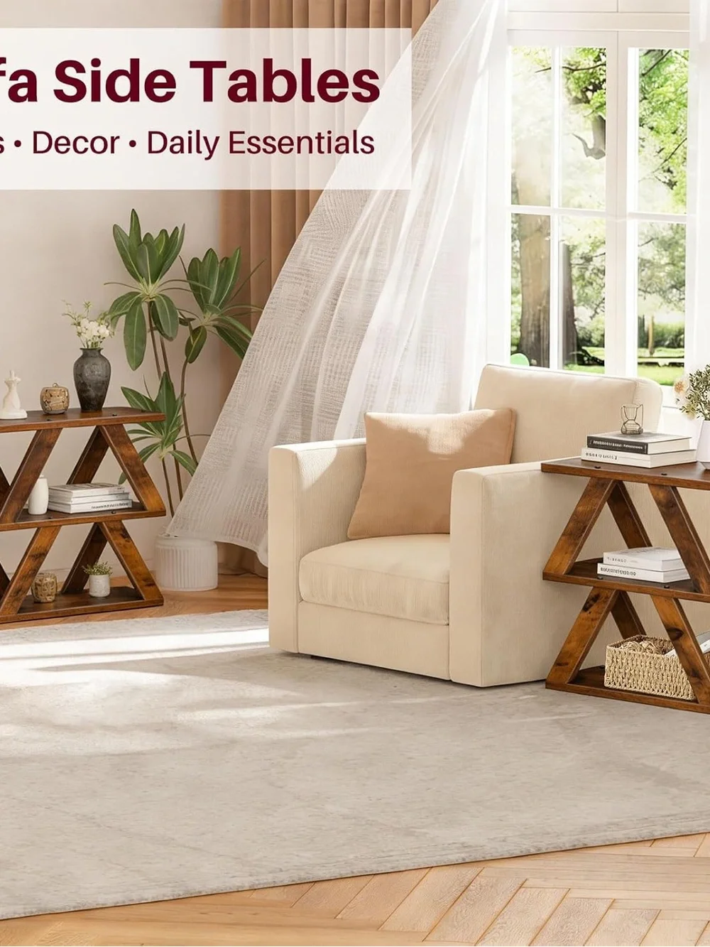 Rustic Brown Wooden X-Frame Wall Shelf - Home Wall Decor